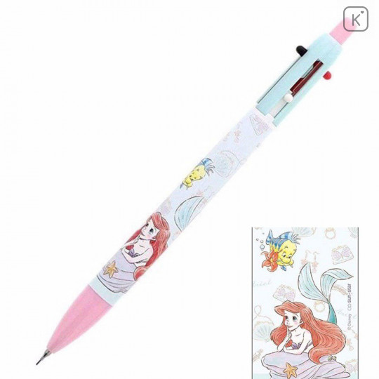 Japan Disney 2+1 Multi Color Ball Pen & Mechanical Pencil - Little Mermaid Ariel & Flounder My Closet - 1