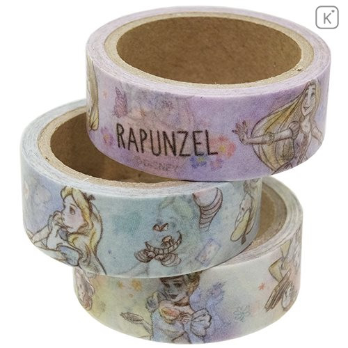 Japan Disney Washi Paper Masking Tape - Princess Ariel Alice Rapunzel Characters 3 pcs Set - 3