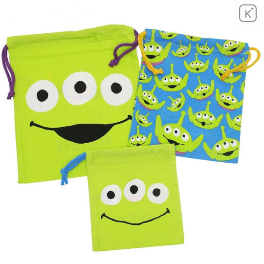 Japan Disney Drawstring Bag - Grab Little Green Men Alien Set - 1