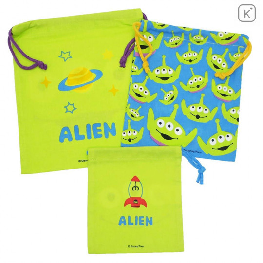 Japan Disney Drawstring Bag - Grab Little Green Men Alien Set - 2