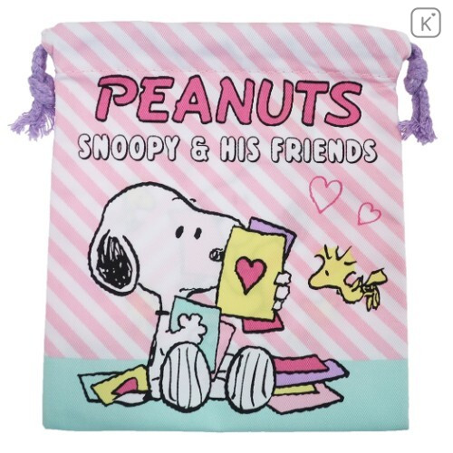 Japan Snoopy Drawstring Bag - Pink Stripe - 1