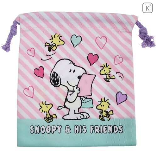 Japan Snoopy Drawstring Bag - Pink Stripe - 2