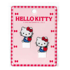 Japan Sanrio Wappen Mini Iron-on Applique Patch 2pcs Set - Hello Kitty / Name Tag & Apple