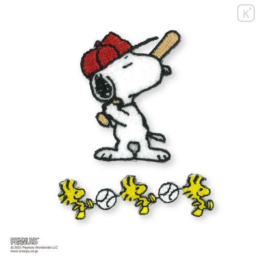 Japan Peanuts Embroidery Iron-on Applique Patch / Snoopy & Woodstock Baseball - 1