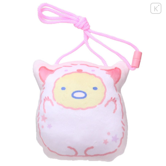Japan San-X Plush Neck Pouch Bag - Sumikko Gurashi : Tonkatsu Ghost Pink - 1