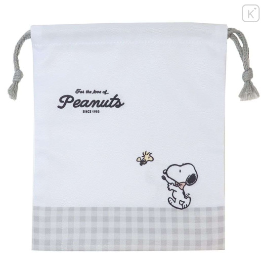 Japan Peanuts Drawstring Bag - Snoopy & Woodstock : White Grey - 1