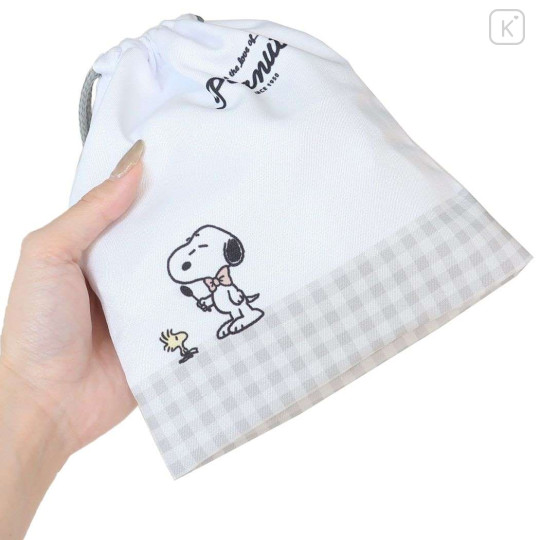 Japan Peanuts Drawstring Bag - Snoopy & Woodstock : White Grey - 2