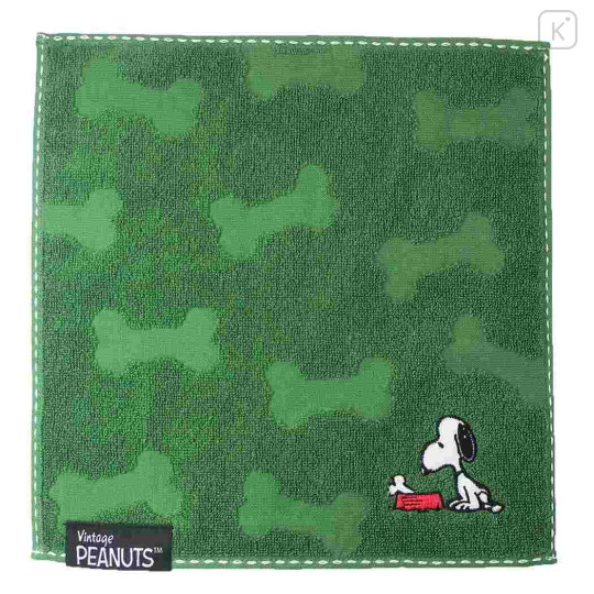 Japan Peanuts Jacquard Wash Towel - Snoopy / Embossed Deep Green - 1