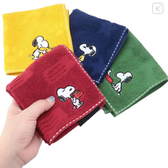 Japan Peanuts Jacquard Wash Towel - Snoopy / Embossed Deep Green - 3