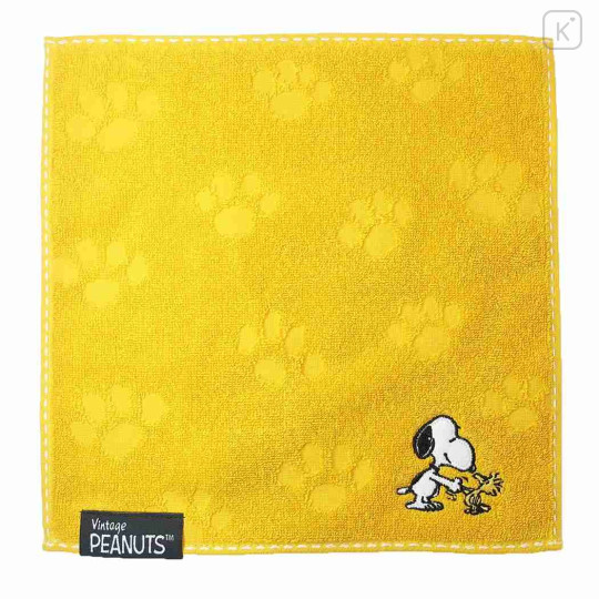 Japan Peanuts Jacquard Wash Towel - Snoopy & Woodstock / Embossed Deep Yellow - 1