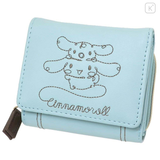 Japan Sanrio Tri Fold Wallet - Cinnamoroll / Embroidery Blue - 1