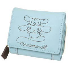 Japan Sanrio Tri Fold Wallet - Cinnamoroll / Embroidery Blue