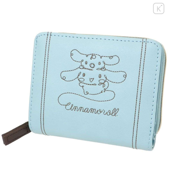 Japan Sanrio Bifold Wallet - Cinnamoroll / Embroidery Blue - 1