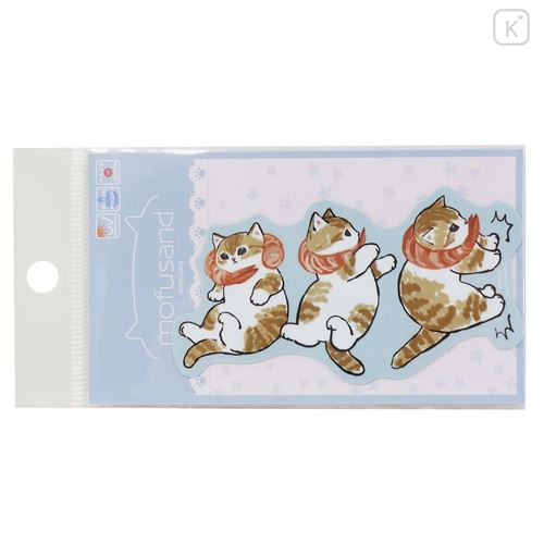 Japan Mofusand Vinyl Sticker - Cat / Sliding with Shrimp - 1