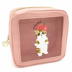 Japan Mofusand Square Mesh Pouch - Cat / Cherry Hat