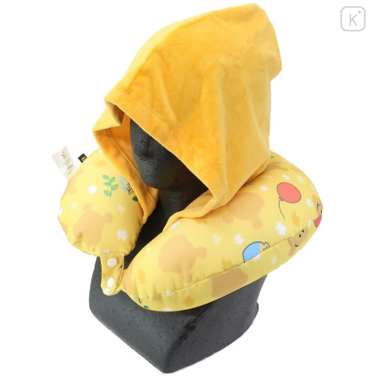 Japan Disney Hooded Neck Pillow - Winnie the Pooh / Face Plush - 4