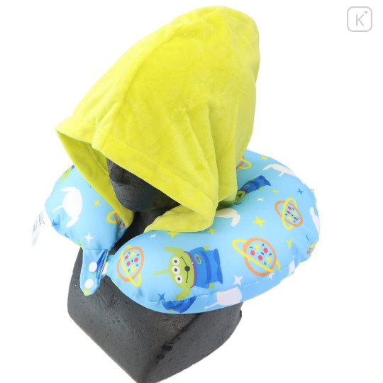 Japan Disney Hooded Neck Pillow - Little Green Men / Face Plush - 5