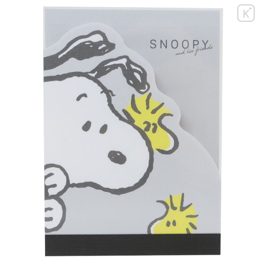 Japan Peanuts Diecut Mini Notepad - Snoopy & Woodstock / Grey - 1