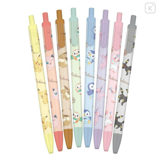 Japan Pokemon Color Gel Pen - 8 Color Knock Set / Pikachu & Eevee Evolution - 1