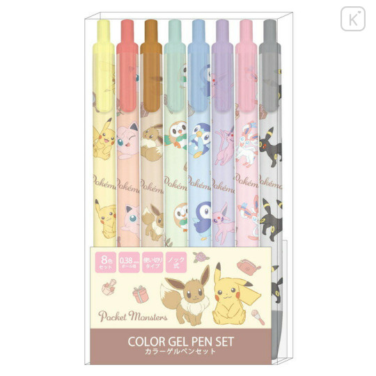 Japan Pokemon Color Gel Pen - 8 Color Knock Set / Pikachu & Eevee Evolution - 2