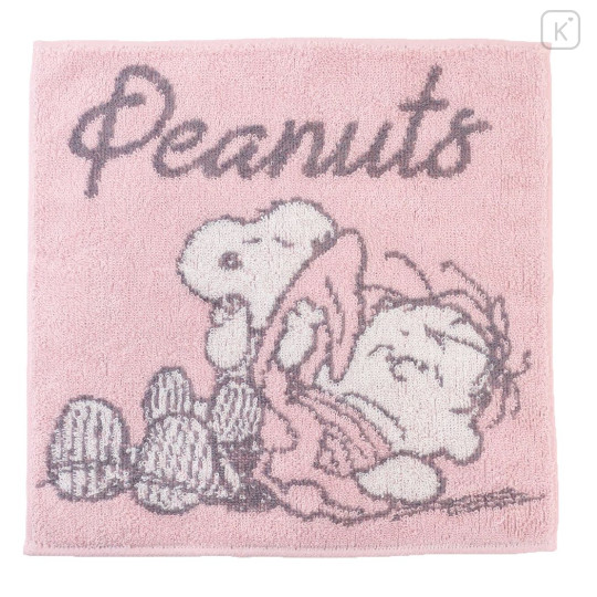 Japan Peanuts Wash Towel Handkerchief - Snoopy / Pink & Grey - 1