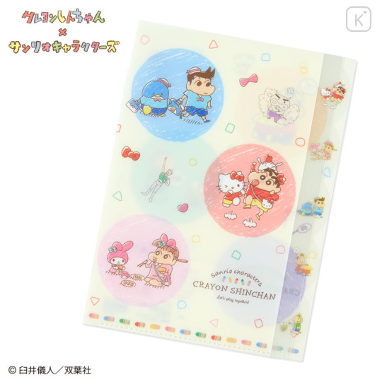 Japan Sanrio × Crayon Shin-chan 5 Pockets A4 Clear File - Crayon - 1