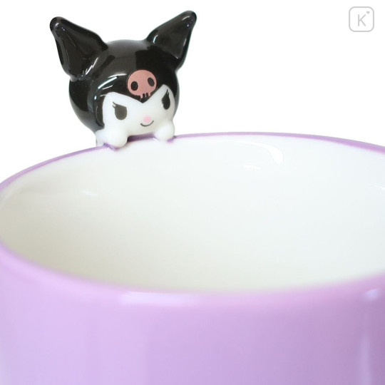 Japan Sanrio Ceramic Mug with Nokkari Figure - Kuromi / Purple & White - 3