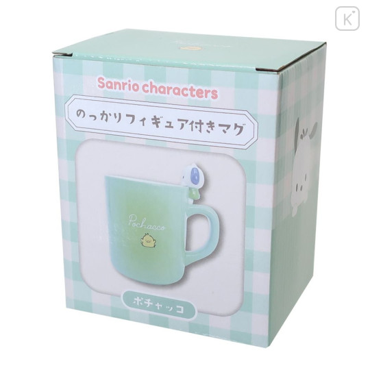 Japan Sanrio Ceramic Mug with Nokkari Figure - Pochacco / Green & White - 4