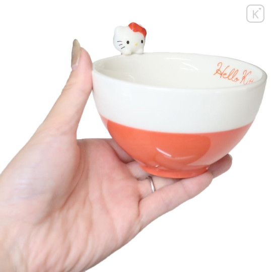 Japan Sanrio Ceramic Bowl with Nokkari Figure - Hello Kitty / Red & White - 2