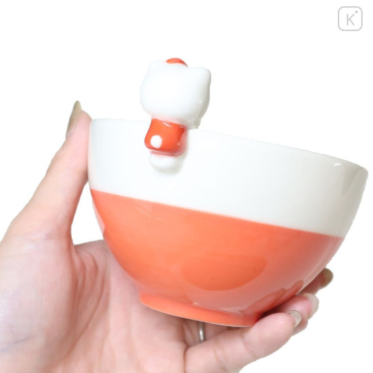Japan Sanrio Ceramic Bowl with Nokkari Figure - Hello Kitty / Red & White - 4