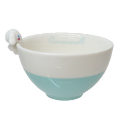 Japan Sanrio Ceramic Bowl with Nokkari Figure - Cinnamoroll / Blue & White