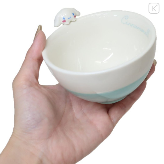Japan Sanrio Ceramic Bowl with Nokkari Figure - Cinnamoroll / Blue & White - 2