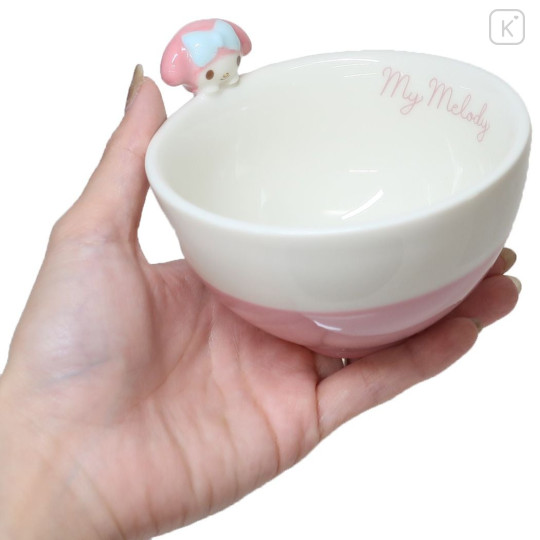 Japan Sanrio Ceramic Bowl with Nokkari Figure - My Melody / Pink & White - 2
