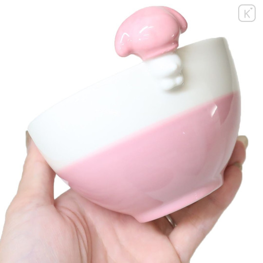 Japan Sanrio Ceramic Bowl with Nokkari Figure - My Melody / Pink & White - 4