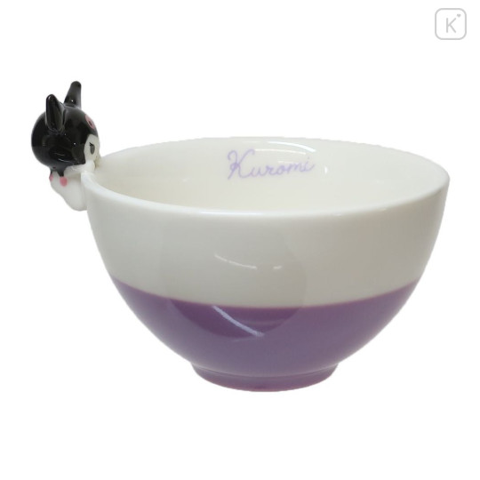 Japan Sanrio Ceramic Bowl with Nokkari Figure - Kuromi / Purple & White - 1