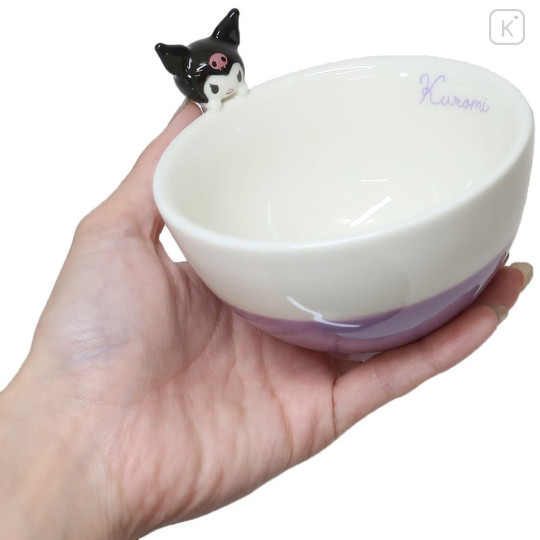 Japan Sanrio Ceramic Bowl with Nokkari Figure - Kuromi / Purple & White - 2