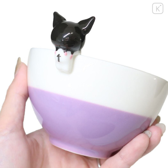 Japan Sanrio Ceramic Bowl with Nokkari Figure - Kuromi / Purple & White - 4