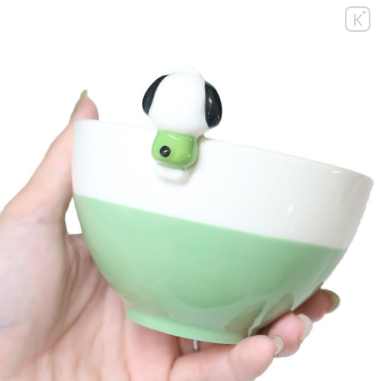 Japan Sanrio Ceramic Bowl with Nokkari Figure - Pochacco / Green & White - 4