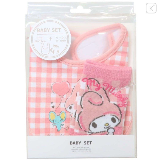 Japan Sanrio Bib & Socks Set - My Melody / Pink Stripe - 1