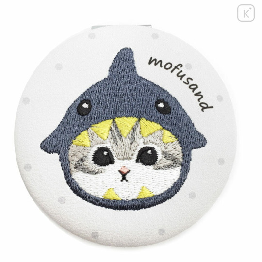 Japan Mofusand Pocket Compact Mirror - Cat / Shark Hat - 1