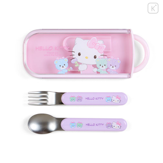 Japan Sanrio Original Bento Lunch Cutlery Set Spoon Fork - Hello Kitty / Pink - 1