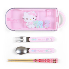 Japan Sanrio Original Bento Lunch Cutlery Set Spoon Fork Chopstick - Hello Kitty / Pink