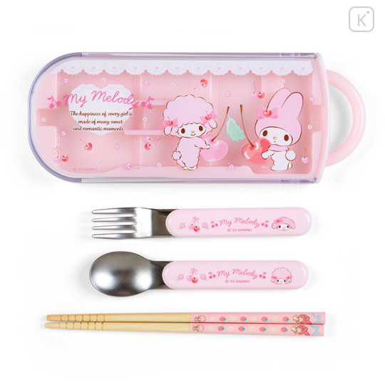 Japan Sanrio Original Bento Lunch Cutlery Set Spoon Fork Chopstick - My Melody & My Sweet Piano - 1