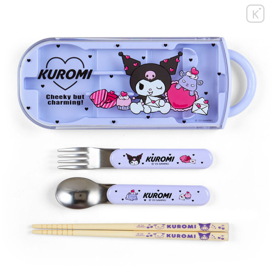 Japan Sanrio Original Bento Lunch Cutlery Set Spoon Fork Chopstick - Kuromi - 1