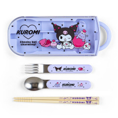 Japan Sanrio Original Bento Lunch Cutlery Set Spoon Fork Chopstick - Kuromi