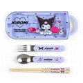 Japan Sanrio Original Bento Lunch Cutlery Set Spoon Fork Chopstick - Kuromi - 1