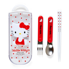 Japan Sanrio Original Bento Lunch Cutlery Set Spoon Fork Chopstick - Hello Kitty / Relief