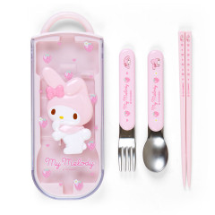 Japan Sanrio Original Bento Lunch Cutlery Set Spoon Fork Chopstick - My Melody