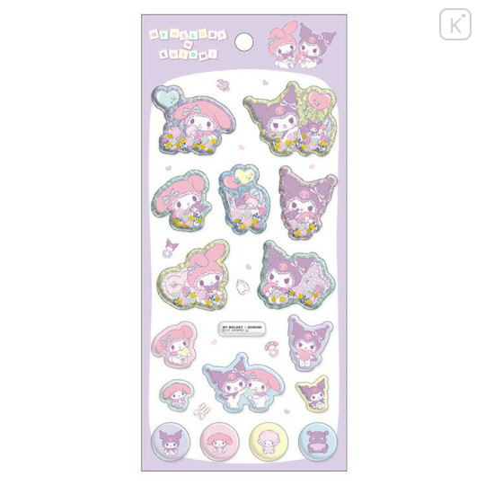 Japan Sanrio Shake Shake Capsule Seal Sticker - Kuromi & Melody 3D - 1
