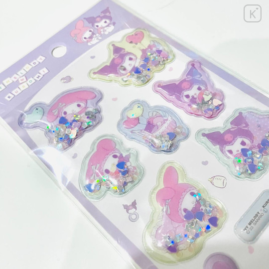 Japan Sanrio Shake Shake Capsule Seal Sticker - Kuromi & Melody 3D - 2